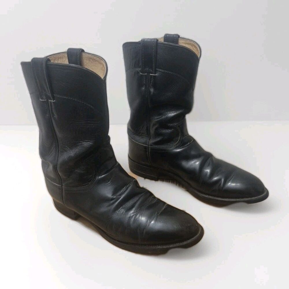 Justin Boots Men’s Roper Size 7.5E Style 3170  Black Leather USA
